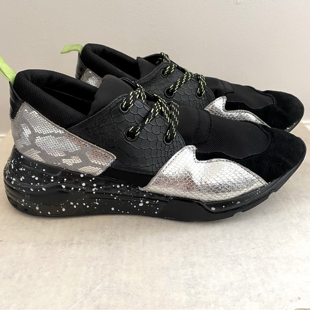 Steve Madden Men's Ridge Black & Silver Leather Sneakers Size 10M